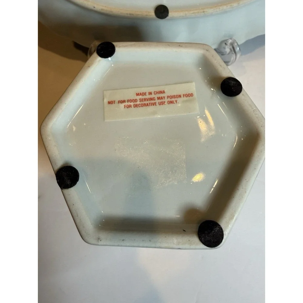 Blue & White Floral Porcelain Decorative Tray and Covered Box Set